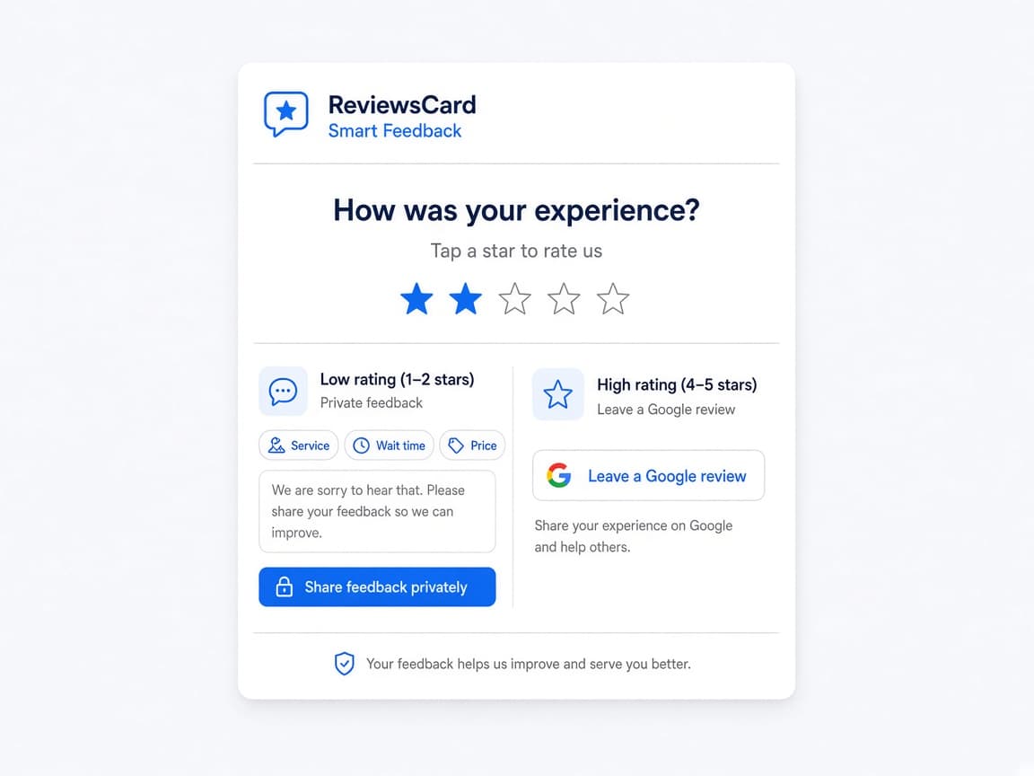 Smart Feedback flow with star rating and private feedback path